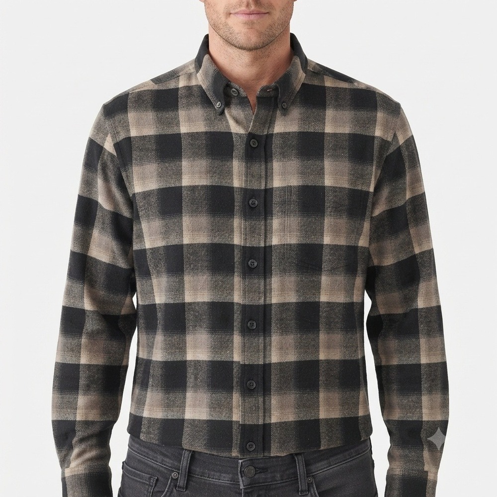 Pendleton Shirt Mason Mens Large Flannel Cotton Black Tan Plaid Long Sleeve
